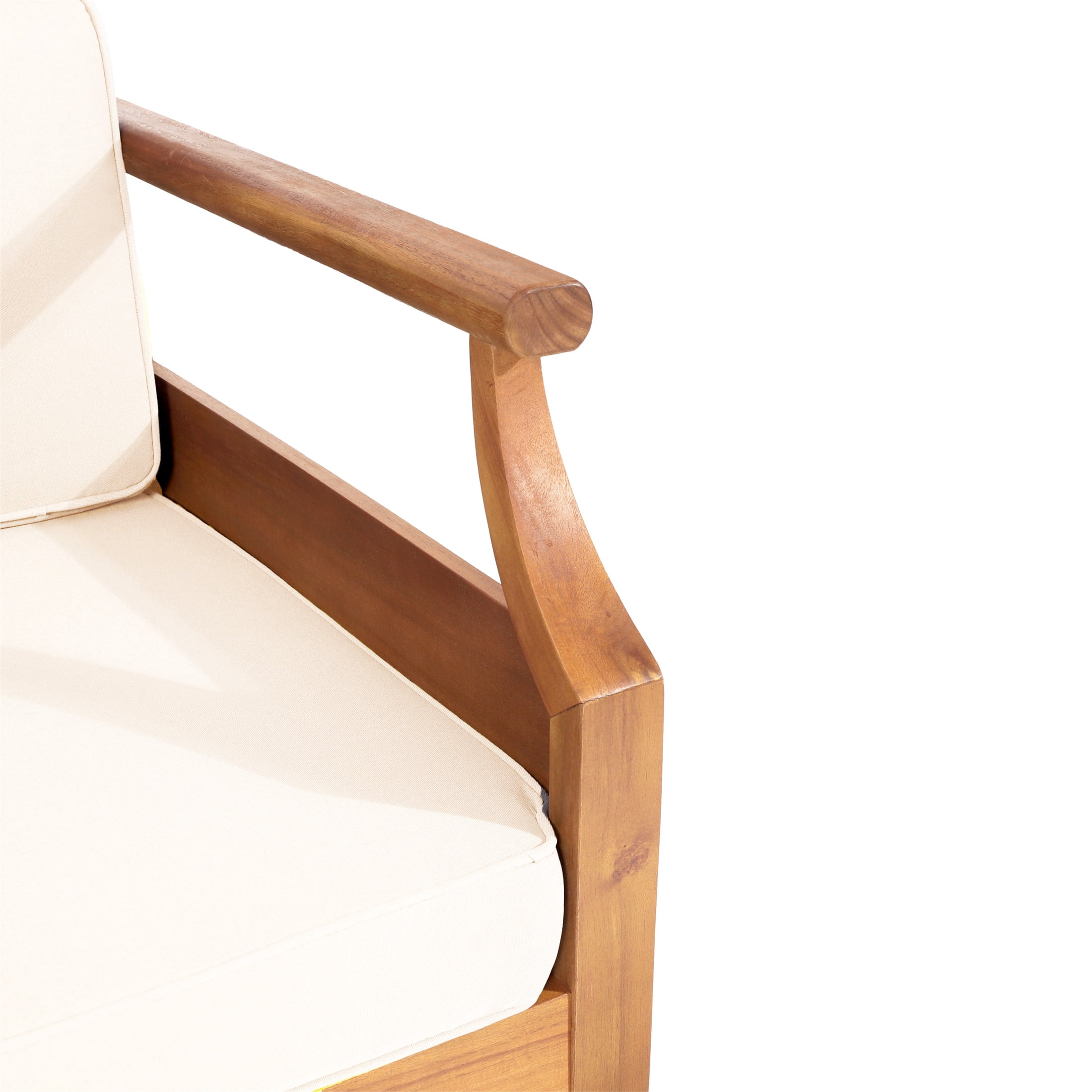 Edwin Mid-Century Modern Outdoor Patio Acacia Wood Sofa, Slat Design with Cushions, 73" Lounge Chair, Beige+Teak