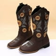 thumbnail image 7 of Aulpon Women's Sunflower Embroidered Western Mid-Calf Cowboy Boots, Low Heel Square Toe Brown, 7, 7 of 7