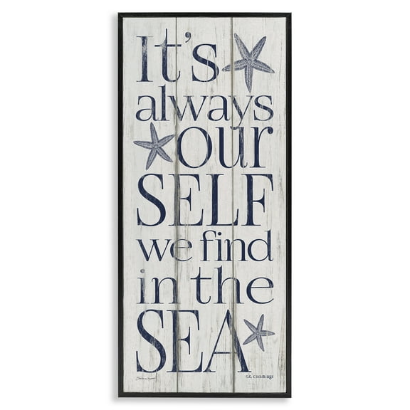 Stupell Industries Find Self In Sea Phrase Inspirational Painting Black Framed Art Print Wall Art, 10 x 24