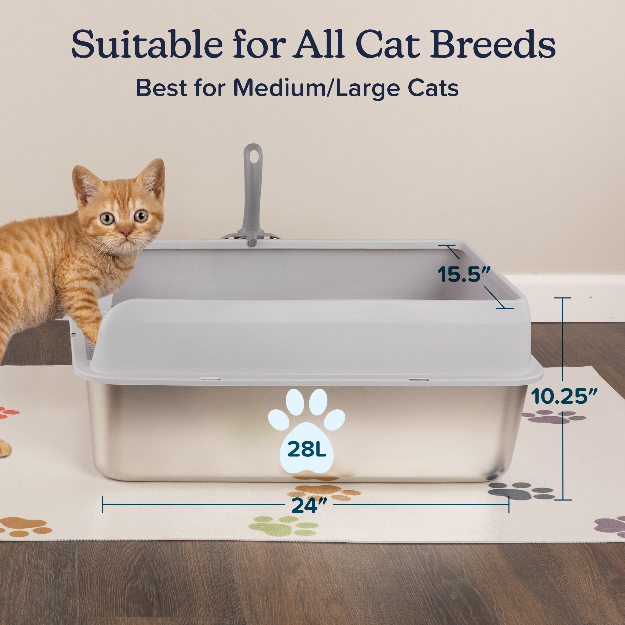PETMAKER Stainless Steel Cat Litter Box with High Sides and Scoop Included