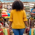 thumbnail image 5 of Agnes Orinda Women's Plus Size Blouse Ruffle Front Smocked Sleeves V Neck Solid Casual Tops 1X Yellow, 5 of 8