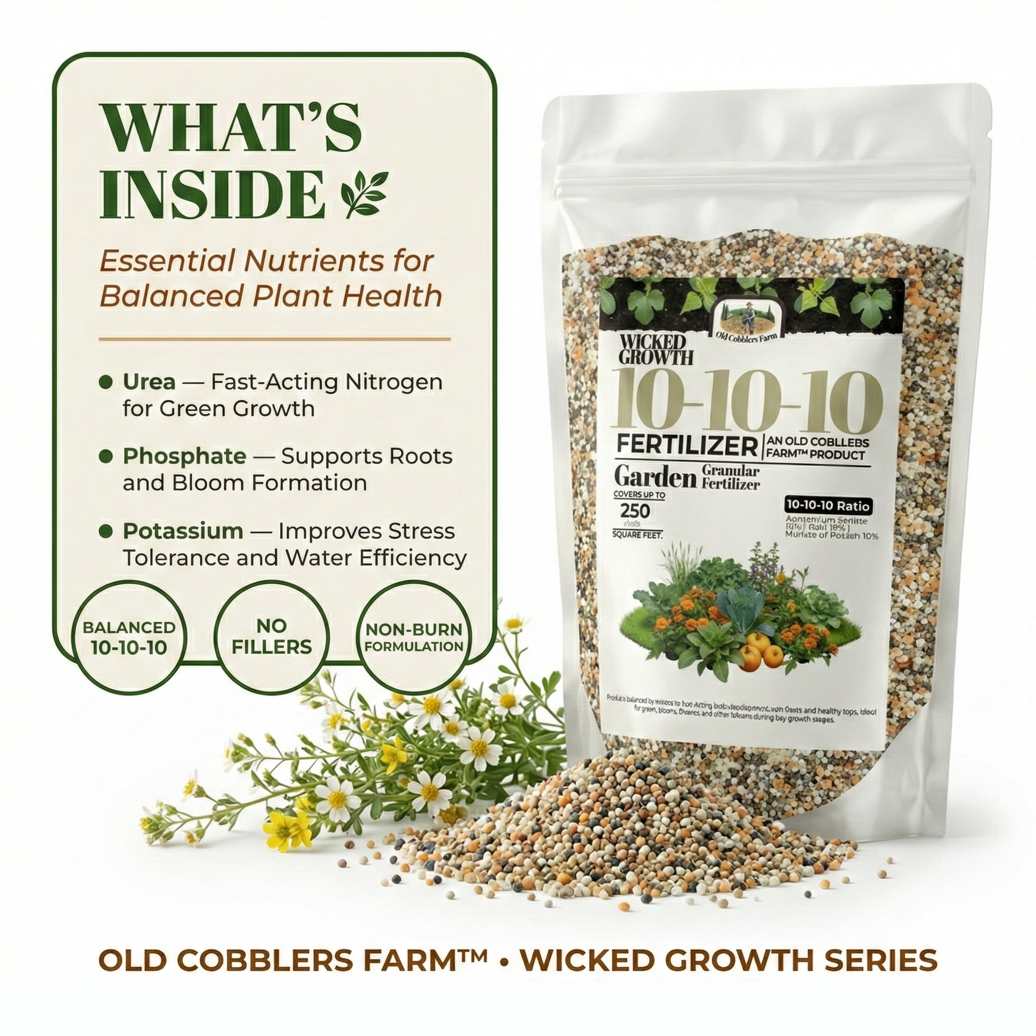 Old Cobblers Farm™ Wicked Growth 10-10-10 All-Purpose Granular Fertilizer, 20 lbs