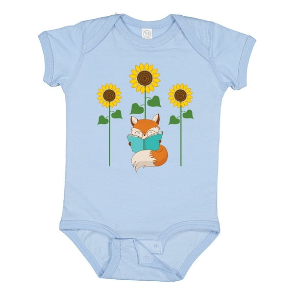 Inktastic Reading Book Lover Sunflower Fox Boys or Girls Baby Bodysuit