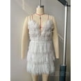 thumbnail image 3 of Elegant Deep V-Neck Cocktail Dress (M, White), 3 of 4