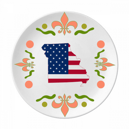 

Missouri USA Map Stars And Stripes Flag Shape Flower Ceramics Plate Tableware Dinner Dish