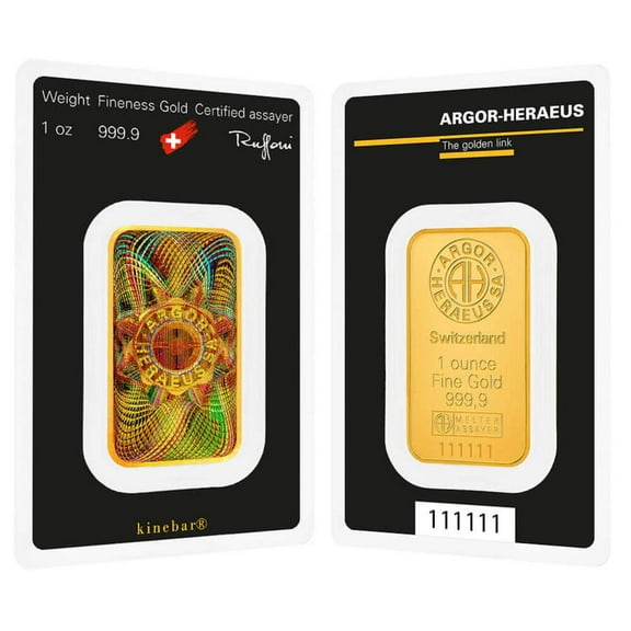 1 oz Gold Bar - Argor-Heraeus .9999 Fine KineBar Design (in Assay)