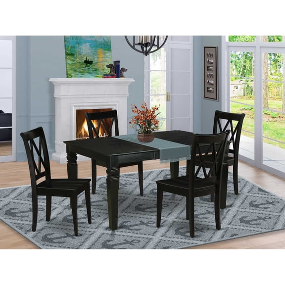 East West Furniture Weston 5-piece Wood Dining Set with Rectangle Table in Black