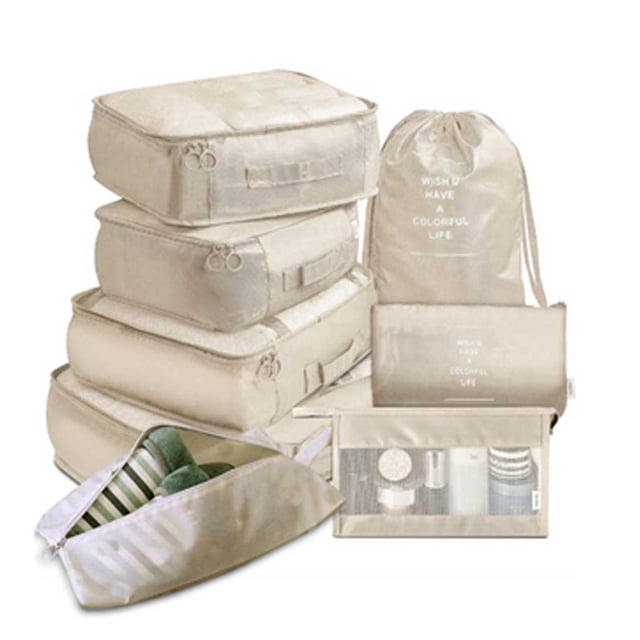 Sonducket 8 unids/set bolsa de almacenamiento de equipaje de gran capacidad embalaje ropa zapatos organizador cosméticos bolsa de viaje al aire libre para Envolturas para manijas de equipaje Beige Sonducket AP012006-05