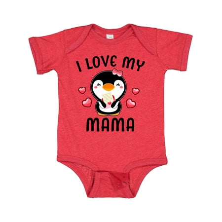 

Inktastic I Love My Mama with Cute Penguin and Hearts Gift Baby Girl Bodysuit