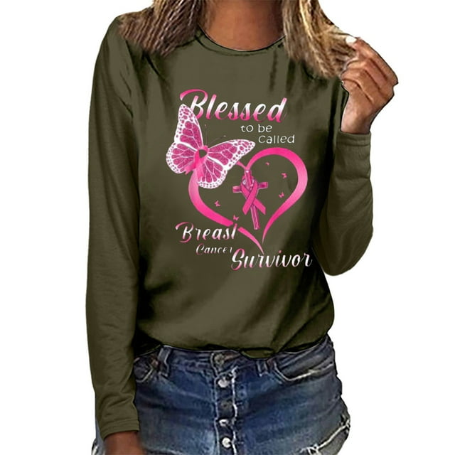 Fridja Haut Femme Cancer du Sein Décontracté Manches Longues Col Rond Chandail en Molleton Pull Blouse