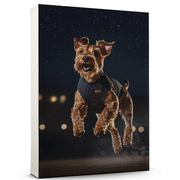 Welsh Terrier Cute Dog Running Stretched Canvas Size 8x12 – Retro Welsh Terrier Dog Batter in Action With Running for Themed Living Room