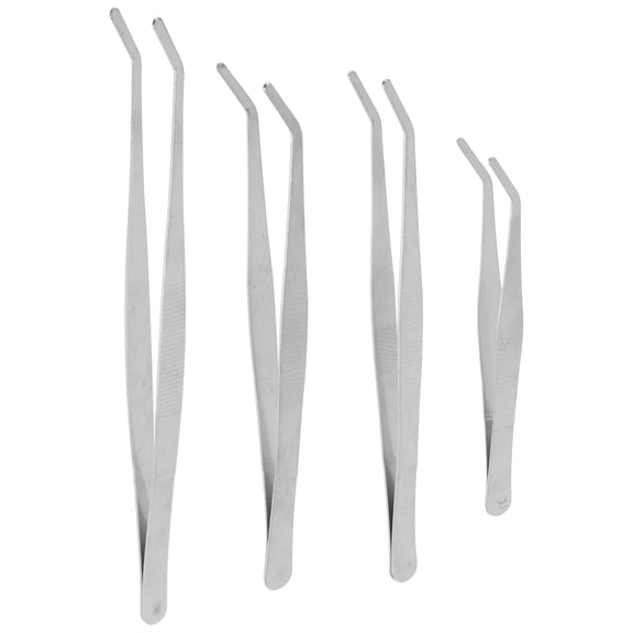 Niceauty 4pcs Curved Tip Tweezers for Landscaping with Long Handle Silver
