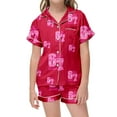 thumbnail image 3 of Kids Girls 67 Pajama Button Short Sleeve Shorts Two Piece Silk Sleepwear Children Valentine's Day Nightwear Outfit for Kids Cozy Loungewear, 3 of 6