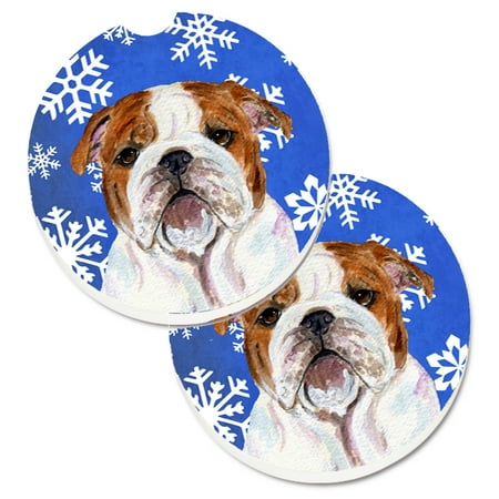 

Carolines Treasures SS4622CARC Bulldog English Winter Snowflakes Holiday Set of 2 Cup Holder Car Coasters Large