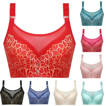 

YMH Sexy Women Adjustable Full Cup Lace Mesh Floral Print Push Up Bra Underwear