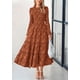 thumbnail image 5 of Vestido midi PRETTYGARDEN de manga larga para mujer, rojo ladrillo, 5 of 9