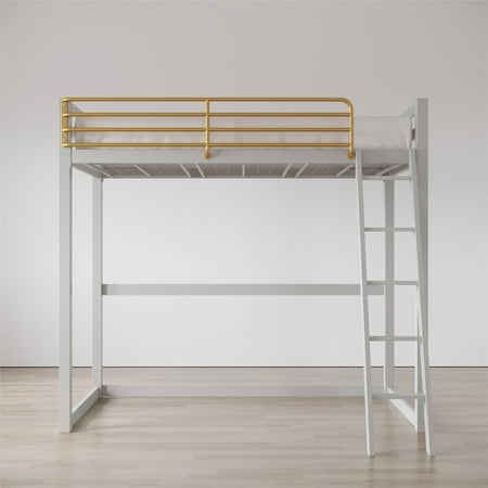 Little Seeds Monarch Hill Haven Twin Metal Loft Bed  Dove Gray & Gold