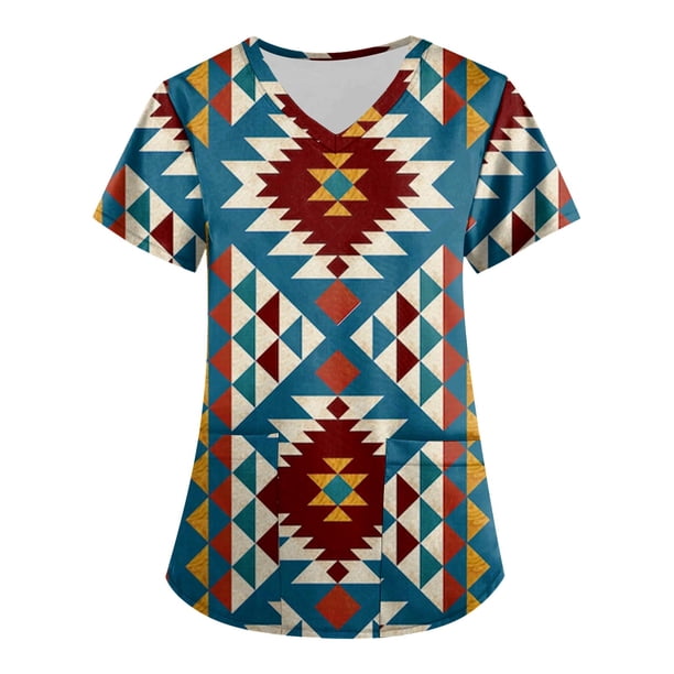 Gibobby Camisetas Mujer Manga Corta Camiseta manga corta con cuello redondo étnica occidental con estampado Vintage verano para mujer(Vino,XL)