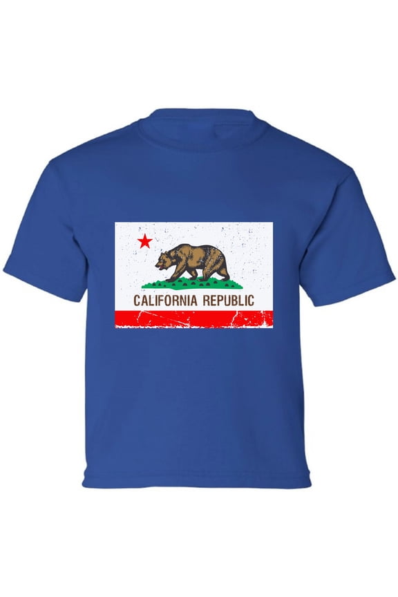 Kids T-Shirt Bear California Republic Flag Graphic Tee - XS S M L XL Tees - American State California Short Sleeve Youth Cali Tshirt Boys Girls