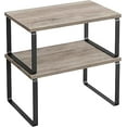 thumbnail image 1 of SONGMICS Cabinet Organizer Shelf, Set of 2 Kitchen Counter Shelves, Kitchen Storage, Spice Rack, Stackable, Expandable, Metal and Engineered Wood, Ink Black and Heather Greige, 1 of 5