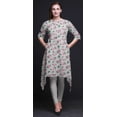thumbnail image 5 of Bimba Gray Leaves & Ranunculus Floral Printed Asymmetrical Kurti Tops For Women Indian Summer Dress Tunic Small, 5 of 6