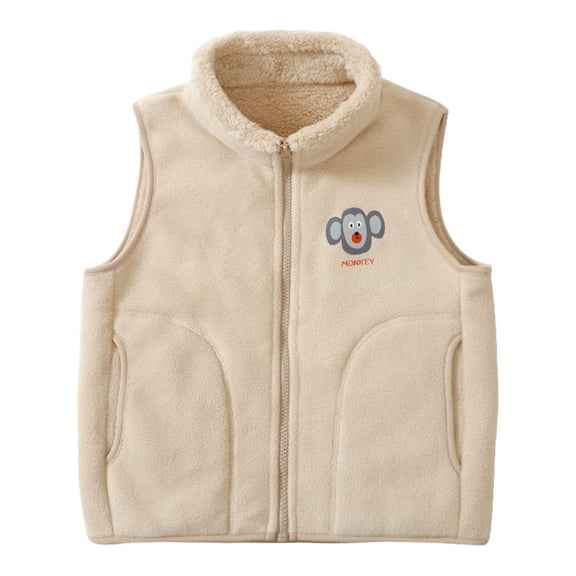 Fesfesfes Kids Unisex Fleece Vest Stand Collar Zip Up Sleeveless Gilet with Pockets and Small Print, Warm Winter Outerwear for Boys and Girls Ages 3-17 Years
