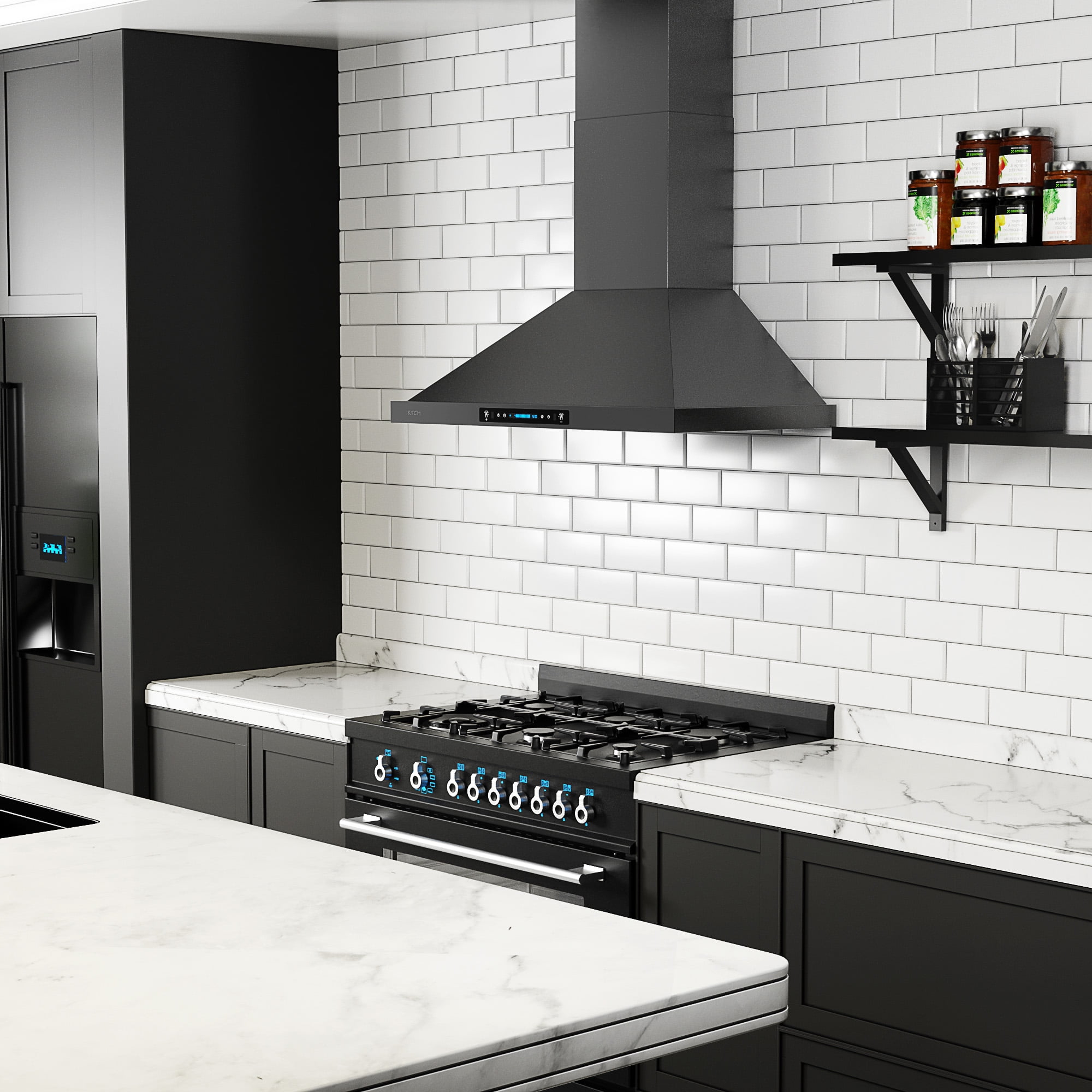 IKTCH 36 Inch Range Hood Black Wall Mount , 900 CFM Ducted/Ductless  Stainless Steel Vent Hood with Gesture Sensing u0026 Touch Control Switch  Panel, 2 Pcs Adjustable Lights(IKP02-36-BSS) - Walmart.com
