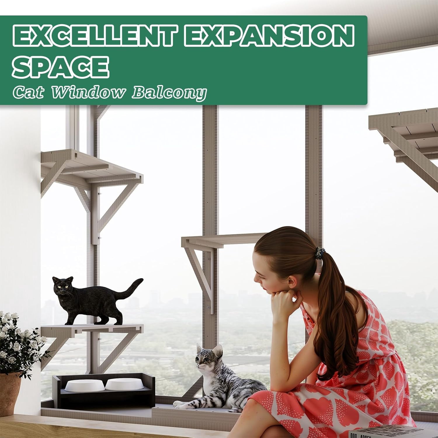 Petsblublu Large Catio Cat Window Box, Outdoor Cat House Enclosure with 4 Platforms