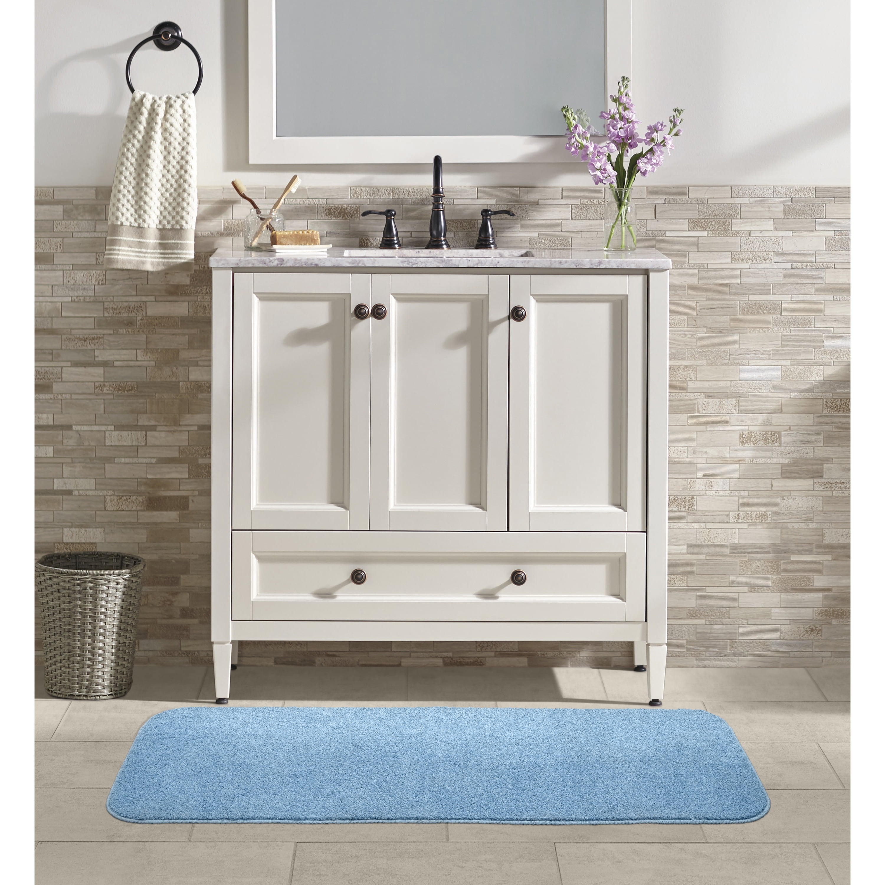 Garland Rug Sedona Washable Polypropylene Basin Blue Bathroom Runner, 22” x 60”