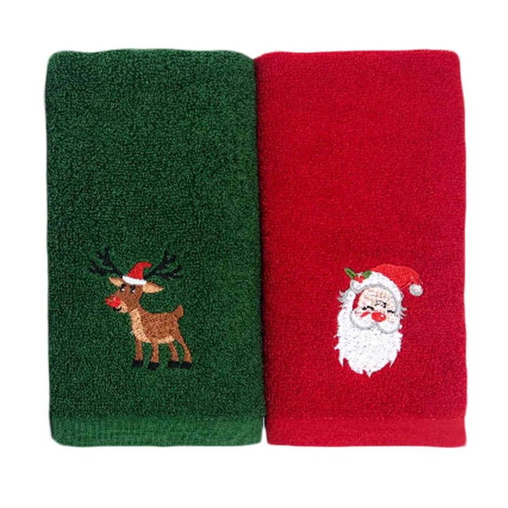 Holiday Time CHRISTMAS TOWEL SET Hand & Tip ~ Baby Reindeer Snowflakes Red Green 