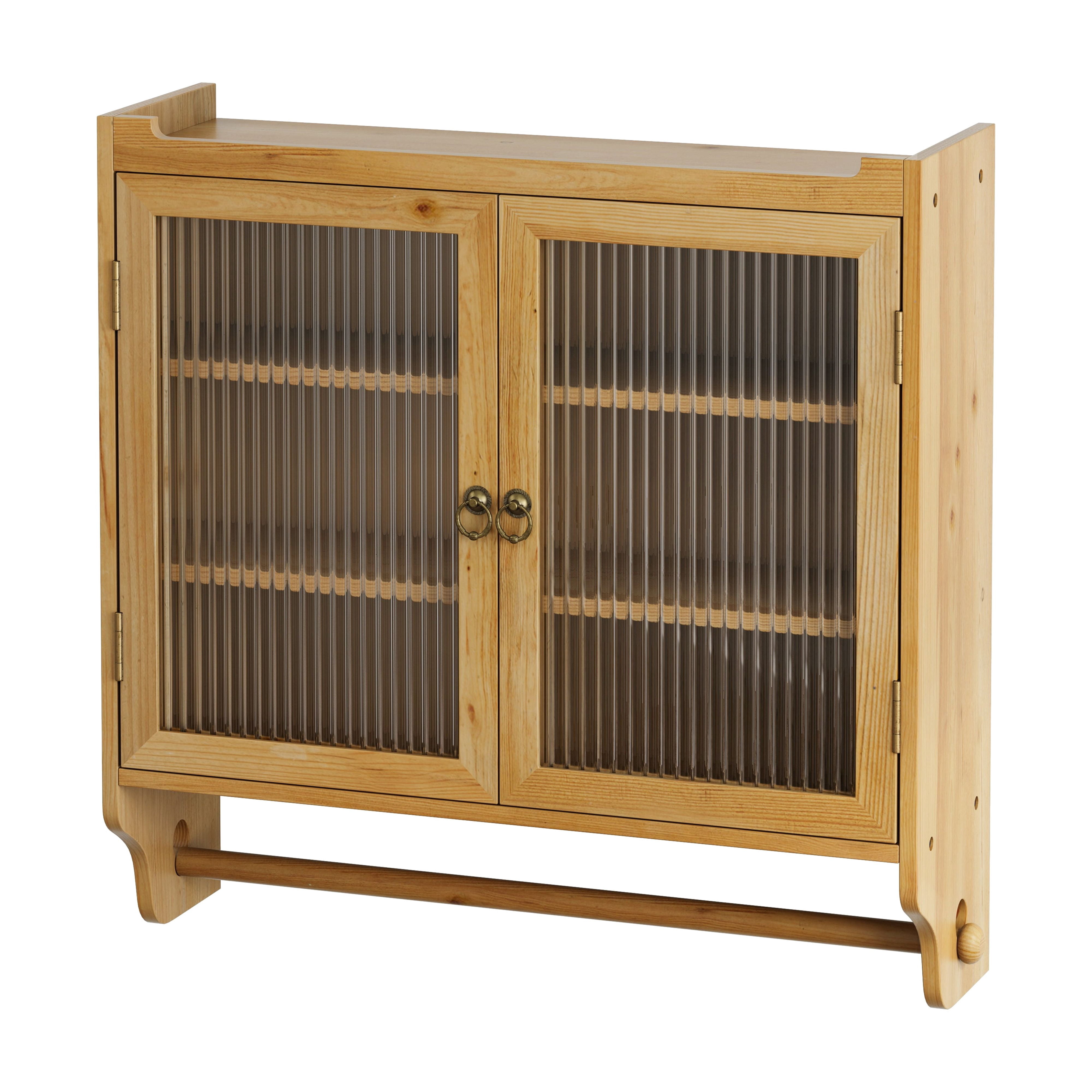 Vintage Wall-Mounted Sideboard Cabinet, Fluted Long Iris Glass Storage Cabinet with Removable Shelves, 3-Tier Double Door Buffet Cabinet for Home Decor