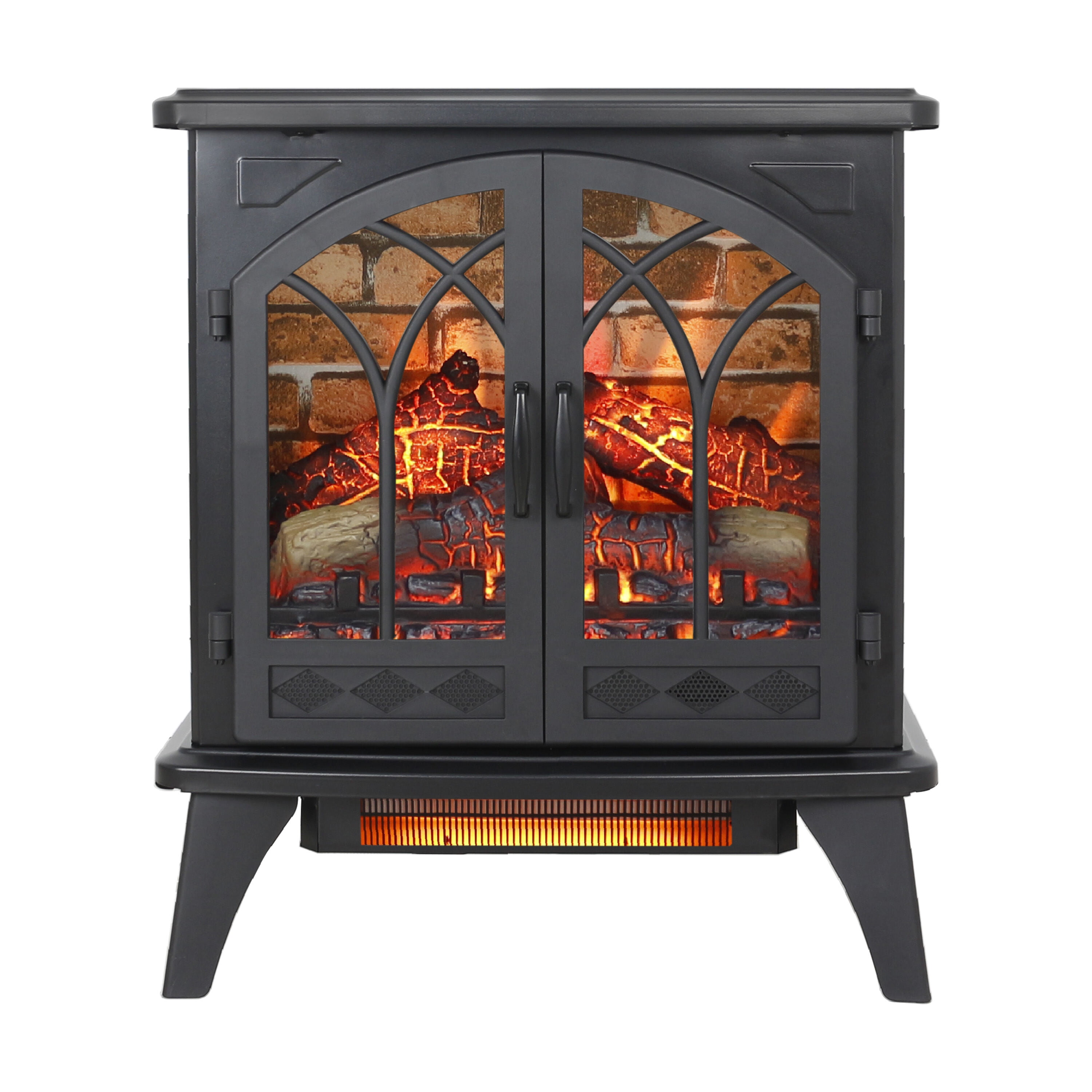 Electric Indoor Fireplaces, 24 inch 3D Flame Electric Infrared Quartz Fireplace Stove with remote control, Antique Black Indoor Fireplaces,Tempered Glass+Sheet Metal Fireplace Tools Set