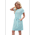 thumbnail image 1 of Vestido Camisero de Verano A Rayas de Corta para Mujer, Informal, con Lazo en la Cintura y Bolsillos, Verde , Talla S, 1 of 9