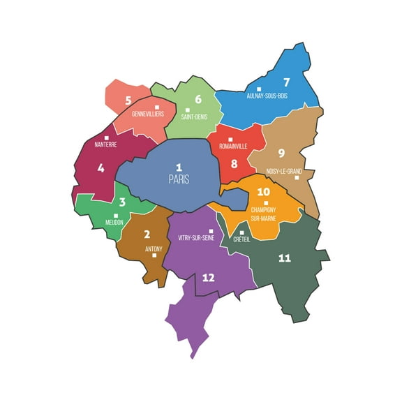 24x36 gallery poster, A map of the Greater Paris Metropolis Metropole du Grand Paris and its governing territories