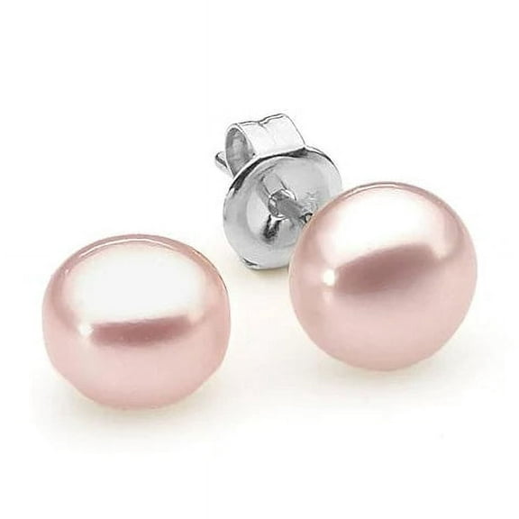 Bonjour Jewelers 18K White Gold 6mm Pink Pearl Round Stud Earrings Plated