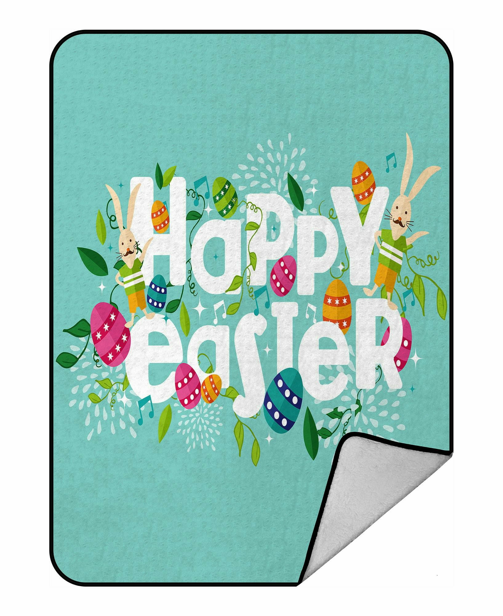 ECZJNT Colorful Happy Easter flowers eggs and rabbit Throw Blanket