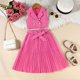 thumbnail image 2 of Vestido de Verano de Manga Corta para Niñas Color Sólido Blusa de Cuello Redondo Y Pantalones Cortos Set, Suave Transpirable Poliéster Vestido Casual para Niños de Uso Diario, 2 of 7