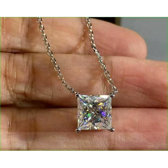 2.00 Ct Lab Created Diamond Solitaire Pendant Necklaces 14K White Gold Plated