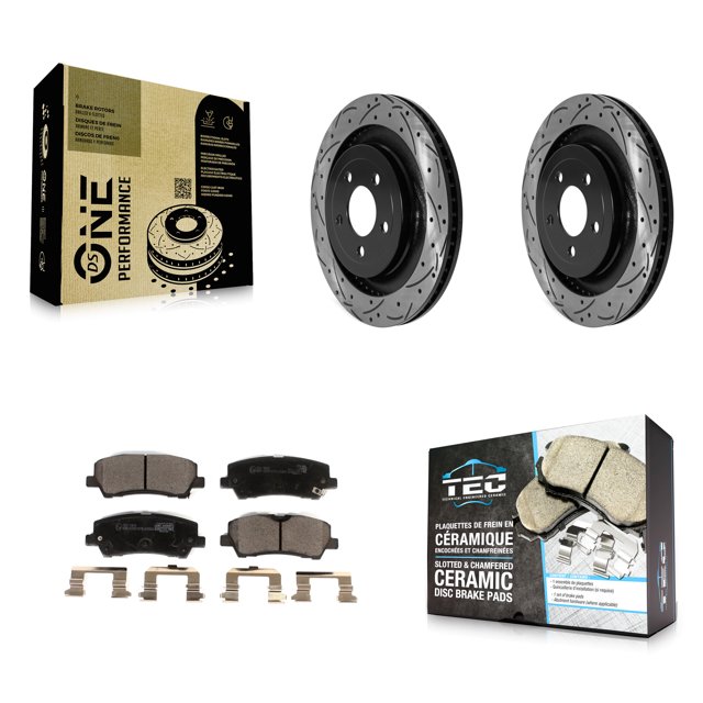 Transit Auto Rear Coated Drilled Slotted Disc Brake Rotors and Ceramic Pads Kit for Car Ford Mustang KDT-101053