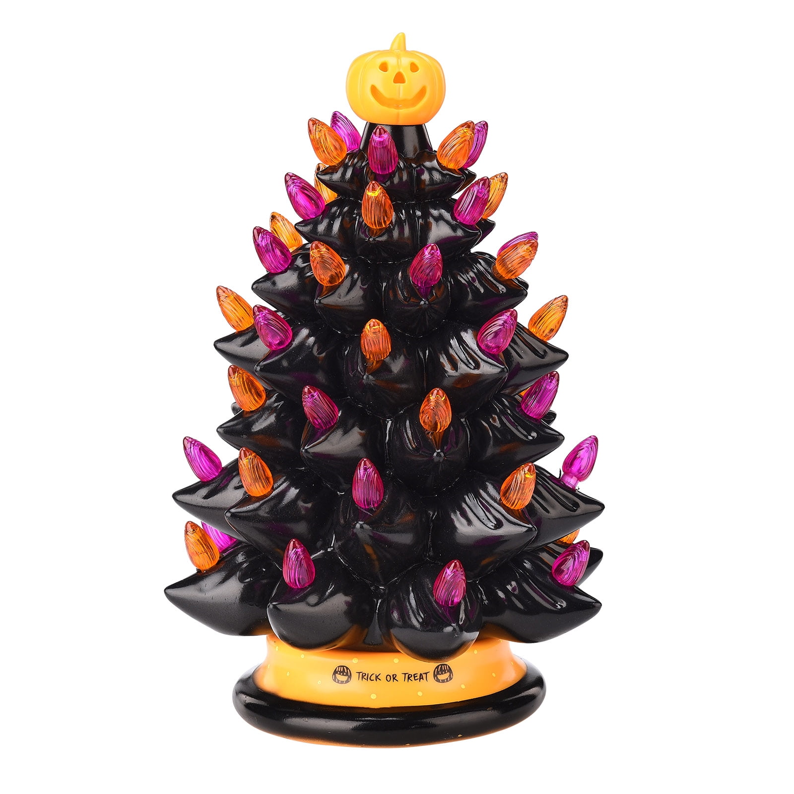 BCP Pre-Lit 15in Ceramic Halloween Tree w/ Orange & Purple Bulb Lights 