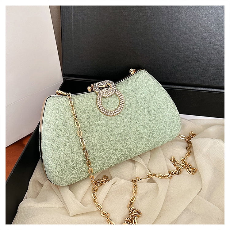 Women's Fashion Evening Bag Rhinestone Decrated Clutch Handbag with Chain