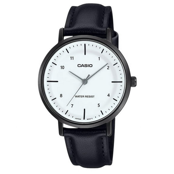 Casio Women’s Black Leather Strap White-Dial Watch - LTP-VT03BL-7BDF