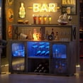 thumbnail image 4 of Homieasy Multipurpose Bar Cabinet with Power Outlet & LED Lights - Freestanding Liquor Storage with Glass Holders and Racks for Home Kitchen,Gray Oak(Model G2), 4 of 7