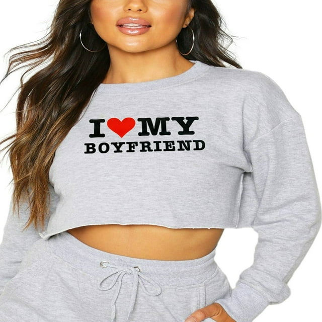 Sweat-shirts Recadrés pour Femmes Lettre Coeur Imprimé Col Rond Pulls