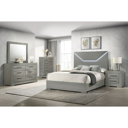 Ives 5-piece Queen Bedroom Set Grey High Gloss