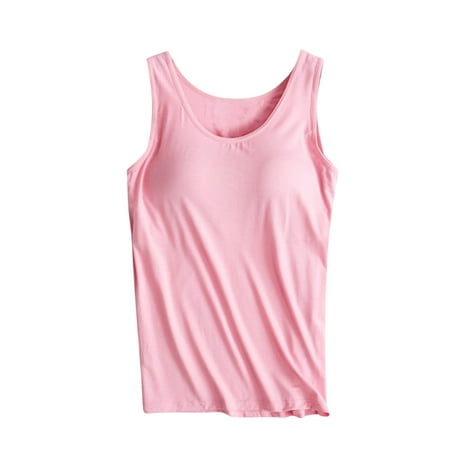 DxhmoneyHX Womens Modal Padded Built-in-Bra Tanks Tops Crew Neck Wireless Bra Camisole Casual Slim-Fit Shirts Tee
