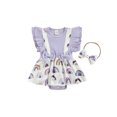 thumbnail image 1 of Xingqing Barboteuse Florale pour Bébé Filles Robe Tutu Manches à Volants Body avec Bandeau Tenues Violet 12-18 Mois, 1 of 8