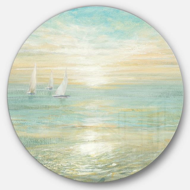 Designart 'Sunrise Boat I' Nautical & Coastal Metal Circle Wall Art