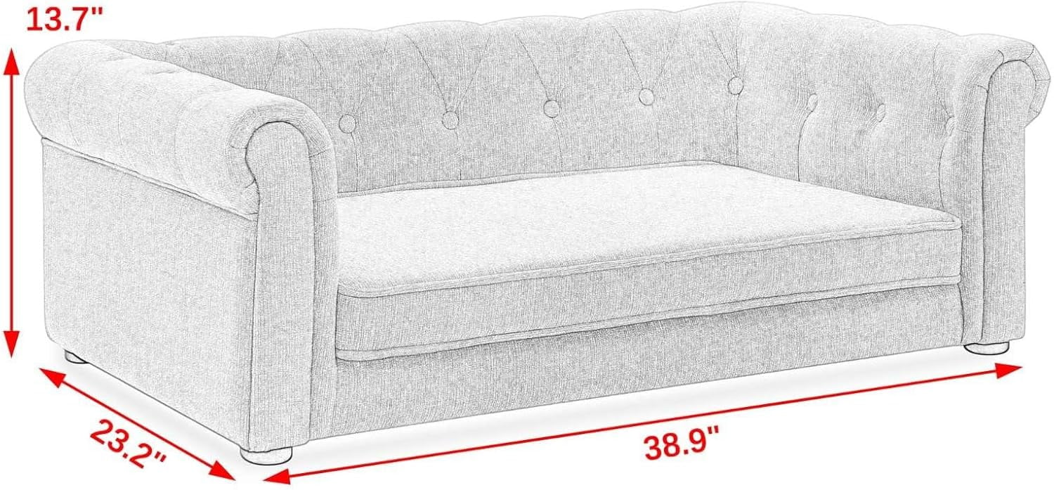 Elegant Pet Sofa, Premium Tufted Fabric Dog Couch, Comfortable & Stylish Pet Furniture, Perfect for Medium to Large Dogs, 38.9"x23.2"x13.7" H, Dark Gray