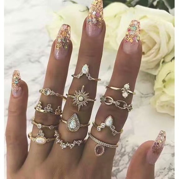 Zhuge 12Pcs Stackable Knuckle Rings Set for Women, Boho Dainty Lightweight Stacking Rings, Vintage Rings Pack, Trendy Jewelry，Style G